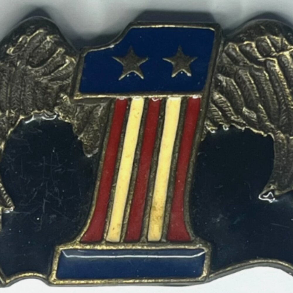 Vintage BIKER BELT BUCKLE Ename Stars Stripes Eagle Winged Number One MOTORCYCLE
